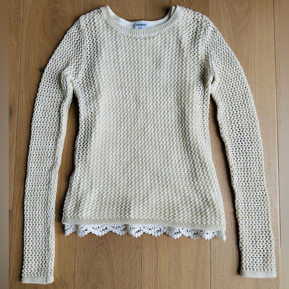 Cream Sweater with Gold Yarn (2-pcs, Size 11-12Yrs)
